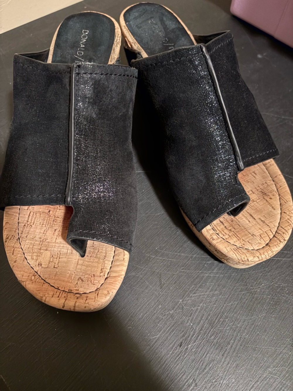 Donald J. Pliner Black Suede Cork Slide Mules